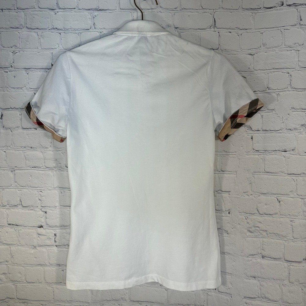 Burberry Brit Womens White Nova Check Cuff Polo Shirt Cotton Pique Size S P - Picture 4 of 10